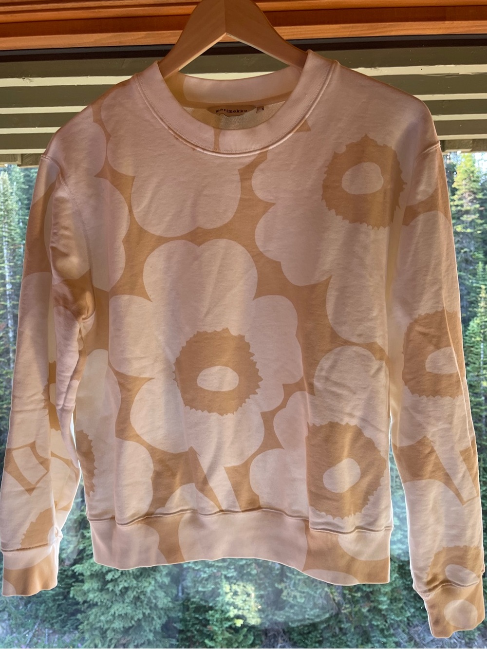 Marimekko Beige Cream Unikko Poppy Floral Sweatshirt XS